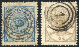 Sc.11 + 14, 1864/8 2s. Blue + 8s. Bistre, Used, VF Quality, Catalog Value US$130 - Autres & Non Classés