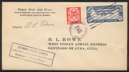 20/FE/1928 Santo Domingo - Santiago De Cuba: First Flight, Signed By The Pilot B.L. Rowe, Arrival Backstamp,... - Dominicaine (République)