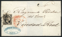 Folded Cover Sent From Madrid To Ciudad Real, Franked By Sc.6 (6c. Black Of 1851), Very Fine! - Autres & Non Classés