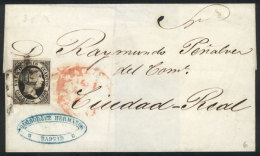 Folded Cover Sent From Madrid To Ciudad Real, Franked By Sc.6 (6c. Black Of 1851), Very Fine! - Other & Unclassified