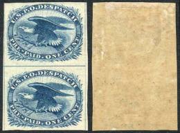 Sc.LO2, 1851 Eagle 1c. Blue, Beautiful Vertical Pair, The Lower Stamp MNH, Very Fine Quality, Catalog Value... - Sonstige & Ohne Zuordnung