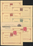 Interesting Group Of 7 Old Postal Cards: 2 From The Spanish Rule Period Uprated With USA Stamp Of 2c., With Violet... - Philippines