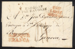4/NO/1825 GIBRALTAR - Genova: Entire Letter With A Number Of Postal Markings And Manuscript Postage Dues, Such As:... - Gibraltar