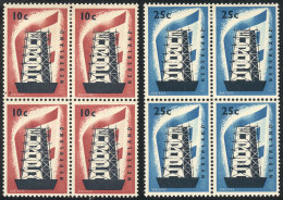 Yvert 659/660, 1956 Topic Europa, Blocks Of 4, VF Quality (in Each Block, 3 Lightly Hinged And 1 MNH), Catalog... - Ungebraucht