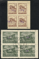 2 Old Cinderellas Overprinted For Postal Use, MNH Blocks Of 4 (one Cancelled), Excellent Quality! - Autres & Non Classés