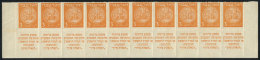Yvert 1D, 1948 3m. Ocher, Rouletted, Strip Of 10 With Tabs (lower Part Of The Sheet), MNH, Excellent Quality,... - Autres & Non Classés