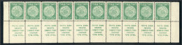 Yvert 2, 1948 10m. Green, 2 Strips Of 5 With Tabs, That Re-joined Form The Lower Part Of The Sheet, MNH, Excellent... - Sonstige & Ohne Zuordnung