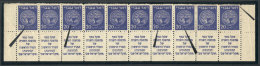 Yvert 5, 1948 20m. Ultramarine, Strip Of 10 With Tabs (lower Part Of The Sheet), Including Small Varieties... - Sonstige & Ohne Zuordnung