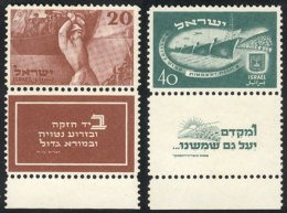 Yvert 29/30, 1950 State Of Israel 7th Anniversary, Cmpl. Set Of 2 Values With Complete Tabs, Mint No Gum, VF,... - Sonstige & Ohne Zuordnung