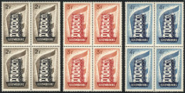 Yvert 514/516, 1956 Topic Europa, Cmpl. Set Of 3 Values In Blocks Of 4, VF Quality, With Tiny And Barely Visible... - Autres & Non Classés