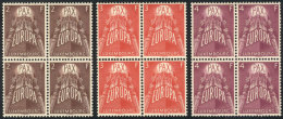 Yvert 531/533, 1957 Topic Europa, Cmpl. Set Of 3 Values In Blocks Of 4, VF Quality, With Tiny And Barely Visible... - Sonstige & Ohne Zuordnung