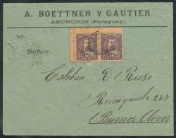 Front Of Cover Sent From Asunción To Argentina (circa 1896) Franked With 20c. (Sc.37 Corner Pair!), Minor... - Paraguay