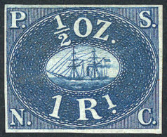 Sc.1, 1857 Ships 1R. Blue, REPRINT, Mint With Ample Margins, VF Quality, Interesting! - Peru