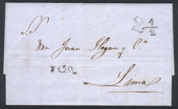 Entire Letter Sent To Lima On 22/JA/1855, With "YCA" And "2½" Markings, Excellent Quality! - Peru