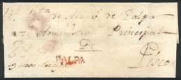 Circa 1800, Folded Cover Sent To Pisco With Orange-red "PALPA" Mark Very Well Applied, Rare! - Peru