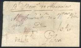 Circa 1800, Folded Cover Sent To Pisco With "PALPA" Mark In Brown, Very Rare! - Pérou