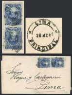 Folded Cover Franked With Pair Of 5c. (Coat Of Arms With Embossed Grill) To Lima, Mute Cancel, With Arrival... - Pérou