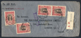 Spectacular Postage Of 40 Soles (Sc.C39 X4) On A Registered Airmail Cover Sent From Lima To England On 3/MAR/1938,... - Pérou