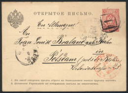 3P. Postal Card (PS) Sent From Saint Petersburg To Germany On 26/AP/1884, Interesting Postal Markings! - Other & Unclassified