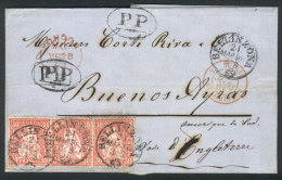 24/MAR/1863 BELLINZONA - Buenos Aires: Folded Cover Franked By Sc.46 X3 (total 90c.), Datestamp Along "PP" And "PD"... - Sonstige & Ohne Zuordnung