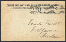 Card Of The INTERNATIONAL RED CROSS Sent Stampless From Geneva To Germany, Excellent Quality! - Sonstige & Ohne Zuordnung