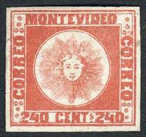 Sc.6, 1858 240c. Red, Mint, Wide Margins, VF Quality (with Tiny Tear At Left), Guaranteed Genuine For Life! - Uruguay