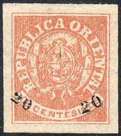 Sc.28, 1866 20 On 6c. Brick Red, Mint Full Original Gum, Lightly Hinged, Excellent Quality! - Uruguay