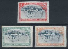 Sc.174a + 175a + 176a, 1908 Cruiser Montevideo, Complete Set Of 3 Values With CENTERS INVERTED Variety, VF Quality,... - Uruguay
