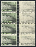 Yv.650a, 5c. Baygorria Dam, Strip Of 4 With VARIETY: Double Impression, One On Reverse, VF Quality, Catalog Value... - Uruguay