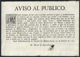 Original Printed Document Of 20 February 1793, Signed By The General Postmaster Of Buenos Ayres Manuel De... - Uruguay