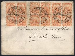 Cover Franked With 16 Examples Of Sc.151 (4 Blocks Of 4, One On Reverse), Sent To Argentina On 24/JUN/1908,... - Uruguay