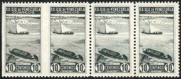 Sc.312, 1937 10c. River Scene, Strip Of 4, The Left Pair IMPERFORATE VERTICALLY, VF Quality! - Venezuela