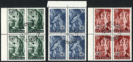 Yvert 627/629, 1953 United Nations (paintings), Cmpl. Set Of 3 Values In Used Blocks Of 4, Excellent Quality! - Sonstige & Ohne Zuordnung