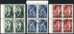 Yvert 627/629, 1953 United Nations (paintings), Cmpl. Set Of 3 Values In Used Blocks Of 4, Excellent Quality! - Other & Unclassified