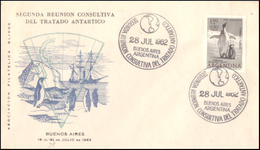 Argentina, 1962, Antarctic, Polar Argentina, Antarctica, Ships, Ship, Penguin, Birds, Fauna, Map, Segunda Reunion Pole - Antarctic Wildlife
