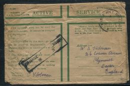 GREAT BRITAIN WORLD WAR ONE ACTIVE SERVICE STATIONERY PLYMOUTH DEVON 1918 - Non Classés