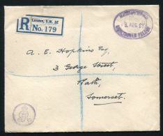 REGISTERED COVER BUCKINGHAM PALACE 2 GVR CYPHER SIR EDWARD BACON 1928 - Postmark Collection