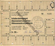 Schweiz - Schweizerische PTT-Betriebe - Innhaberabonnement - Fahrschein 1980 - Europe