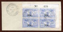 FRENCH NEW HEBRIDES 1924 OVERPRINT BLOCK OF FOUR - Gebraucht