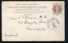 GREAT BRITAIN REPLY CARD STATIONERY STUTTGART GERMANY 1885 - Marcofilie