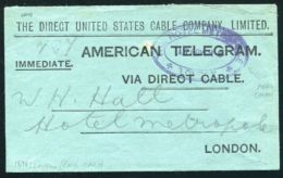 GREAT BRITAIN UNITED STATES TELEGRAM HOTEL METROPOLE LONDON 1896 - Other & Unclassified