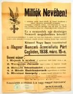 1938 Magyar Nemzeti Szolcialista Párt Nyilaskeresztes Plakátja. Kémeri Nagy Imre... - Other & Unclassified