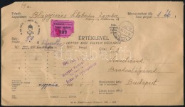 1941 Értéklevél 6f és 3 X 40f Bérmentesítéssel 'ZOMBOR' - Other & Unclassified