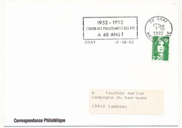 FRANCE - Env. Affr 2,20 Briat - OMEC "L'Union Des Philatélistes Des PTT A 40 Ans" GRAY (Hte Saône) 1992 - Otros & Sin Clasificación