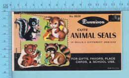 Dennison -Cute Animal Seals 36 Seals 6 Different Desings, 1960 Racoon,skunk, Rabit, Bear - 2 Scans - Scrapbooking