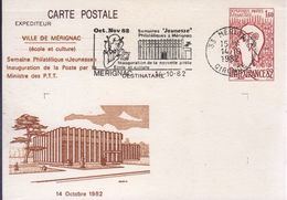 Carte Postale Entier Repiquée 1,60 PhilexFrance 82 Oblitération Commémorative Flamme Inauguration Poste De Mérignac - Cartes Postales Repiquages (avant 1995)