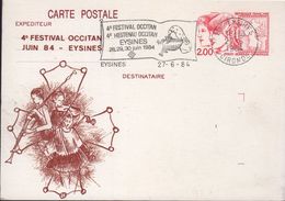 Carte Postale Entier 2,00 PhilexJeunes 84 Repiquée 4e Festival Occitan Oblitération Commémorative Flamme 33 Eysines 27-6 - Bijgewerkte Postkaarten  (voor 1995)