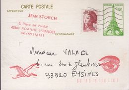 Carte Postale Entier 1,60 Tour Eiffel Repiquée Jean Storch Recto Verso Oblitération Mécanique - Cartoline Postali Ristampe (ante 1955)