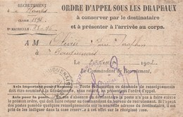 44 - BOUGUENAIS - Ordre D'appel Sous Les Drapeaux Pour Le 25/08/1903 Pour Un Soldat De La Classe 1893 - Documents Historiques