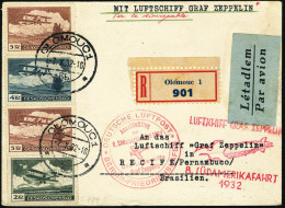 Lettre ZEPPELIN 8ème S.A.F 1932. LR D'Olomouc (7.X.32) Pour Recife-Pernambuco (Brésil).... - Altri & Non Classificati